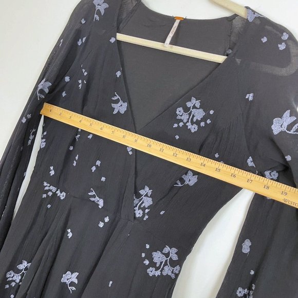 Free People Black Floral Dress Size 6 Mini Boho - Picture 6 of 11